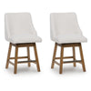 Cabal Swivel Barstool Chair | Set of 2 | Oatmeal Polyester | Brown Solid Wood
