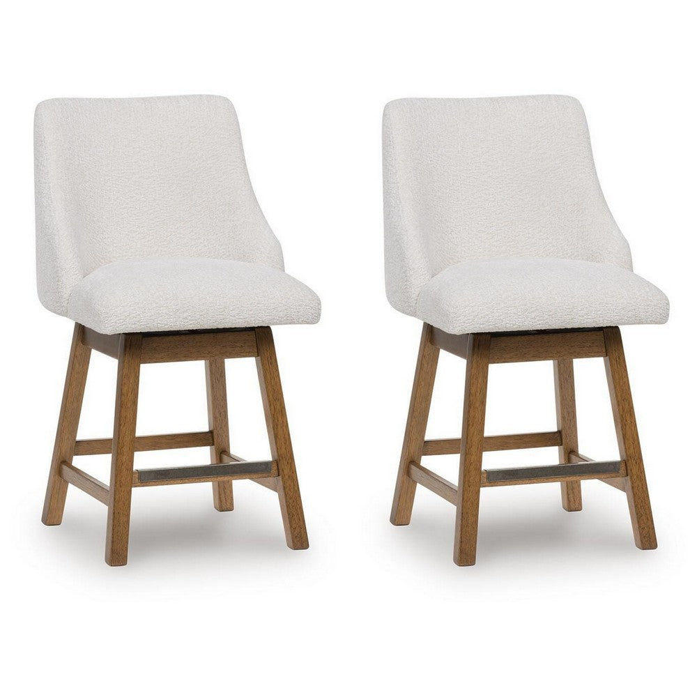Cabal Swivel Barstool Chair | Set of 2 | Oatmeal Polyester | Brown Solid Wood