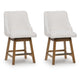 Cabal Swivel Barstool Chair | Set of 2 | Oatmeal Polyester | Brown Solid Wood