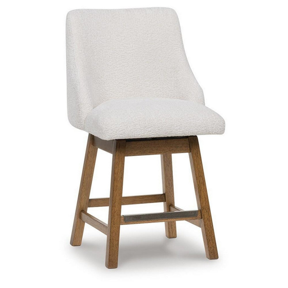 Cabal Swivel Barstool Chair | Set of 2 | Oatmeal Polyester | Brown Solid Wood