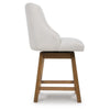Cabal Swivel Barstool Chair | Set of 2 | Oatmeal Polyester | Brown Solid Wood