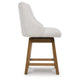 Cabal Swivel Barstool Chair | Set of 2 | Oatmeal Polyester | Brown Solid Wood