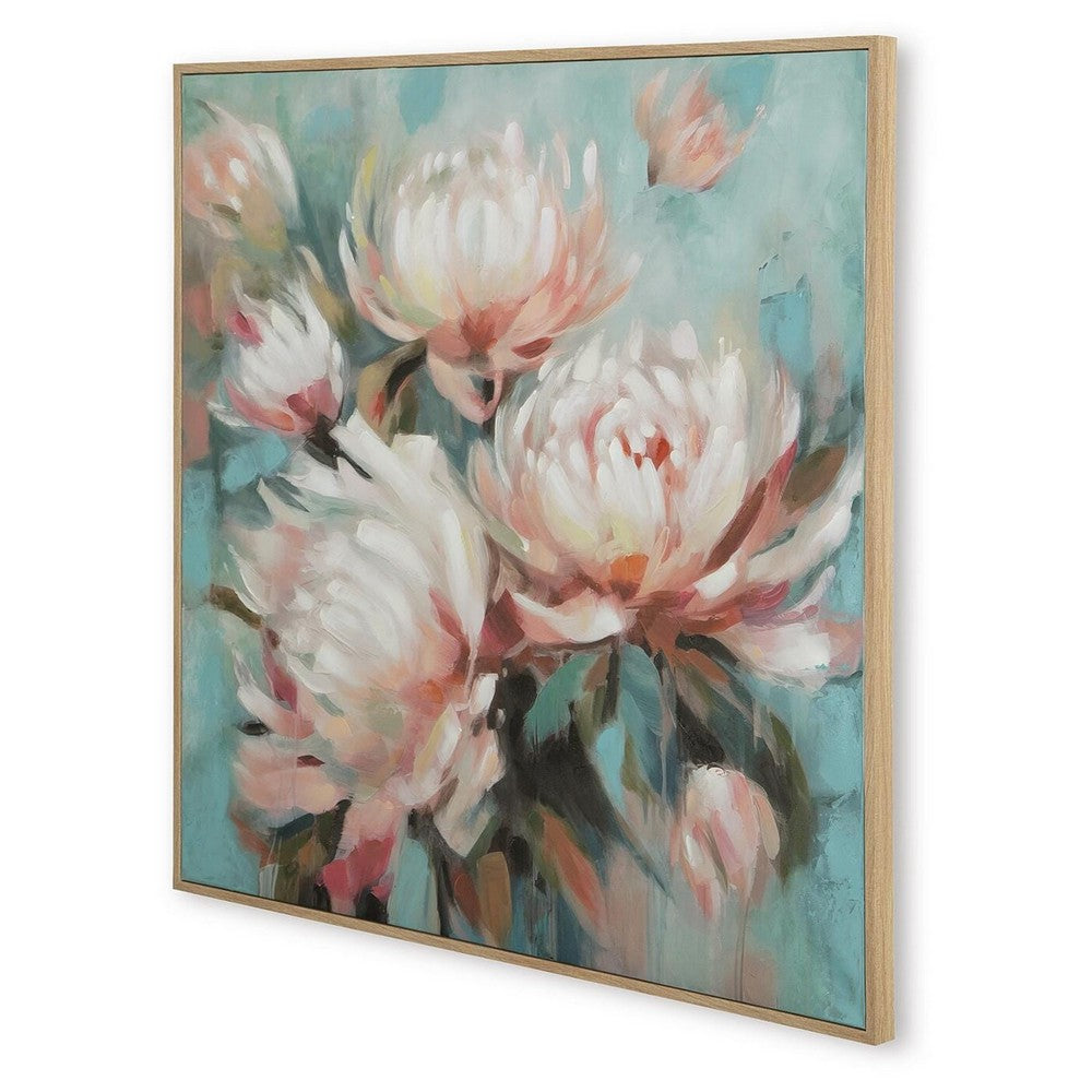 Parry Floral H&-Painted Wall Art | Brown Framed Canvas | Multicolor 48x49