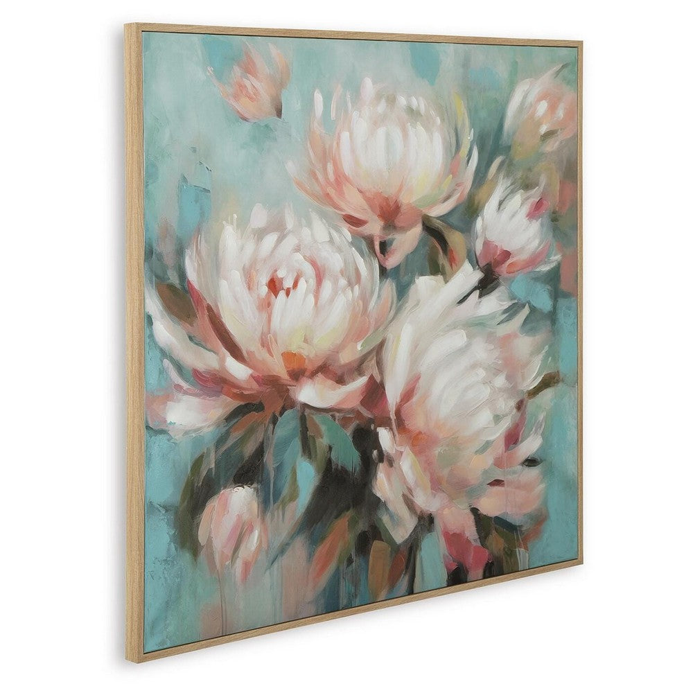 Parry Floral H&-Painted Wall Art | Brown Framed Canvas | Multicolor 48x49
