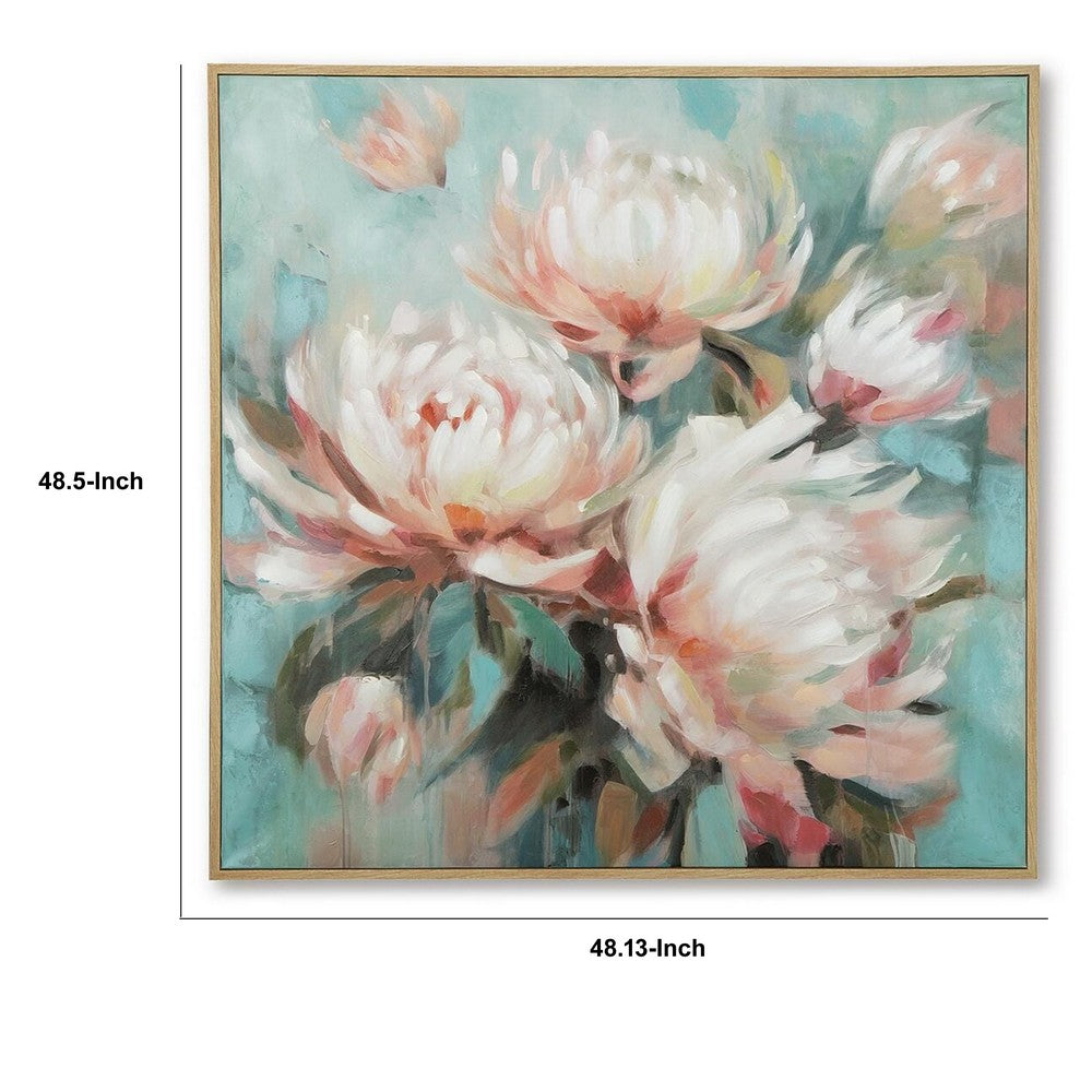 Parry Floral H&-Painted Wall Art | Brown Framed Canvas | Multicolor 48x49