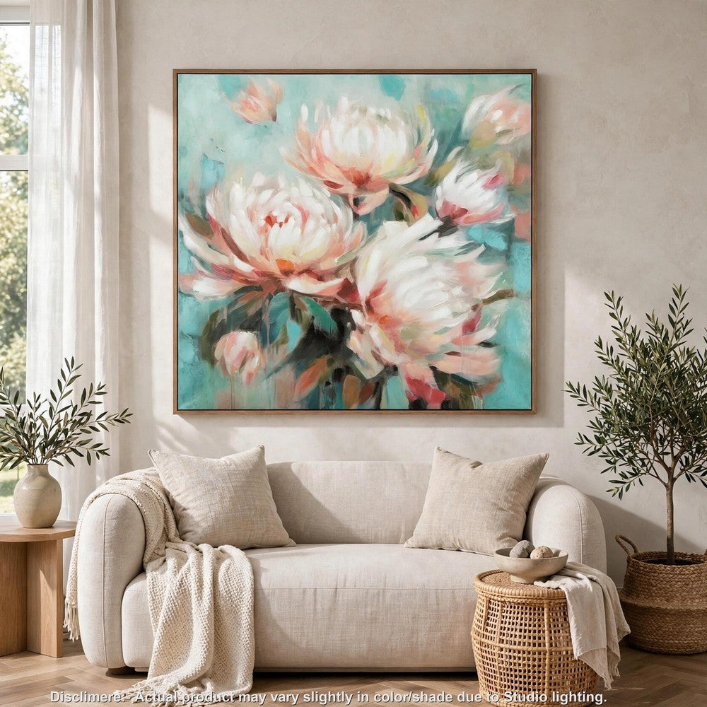 Parry Floral H&-Painted Wall Art | Brown Framed Canvas | Multicolor 48x49