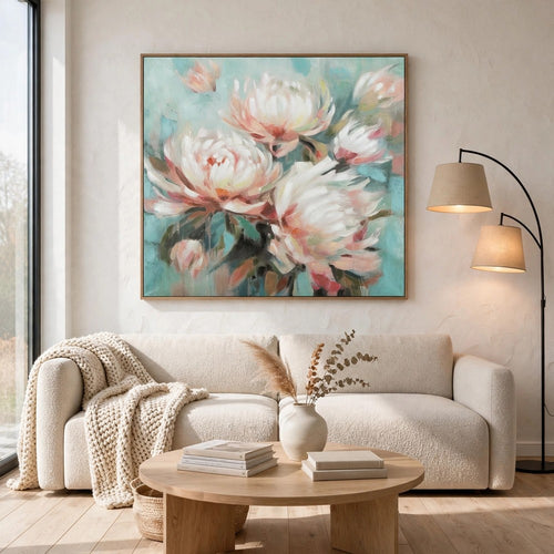 Parry Floral H&-Painted Wall Art | Brown Framed Canvas | Multicolor 48x49