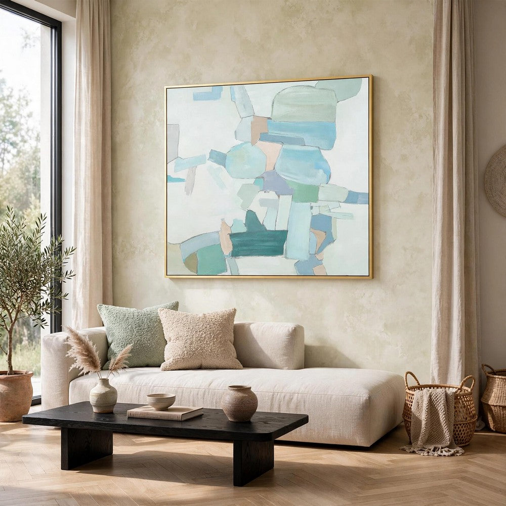 Wyna Watercolor-Inspired Abstract Wall Art | Gold Frame | Multicolor 48x48