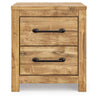 Mayna Nightstand with 2 Drawers | Pewter-Tone Metal | Brown Wood 25"