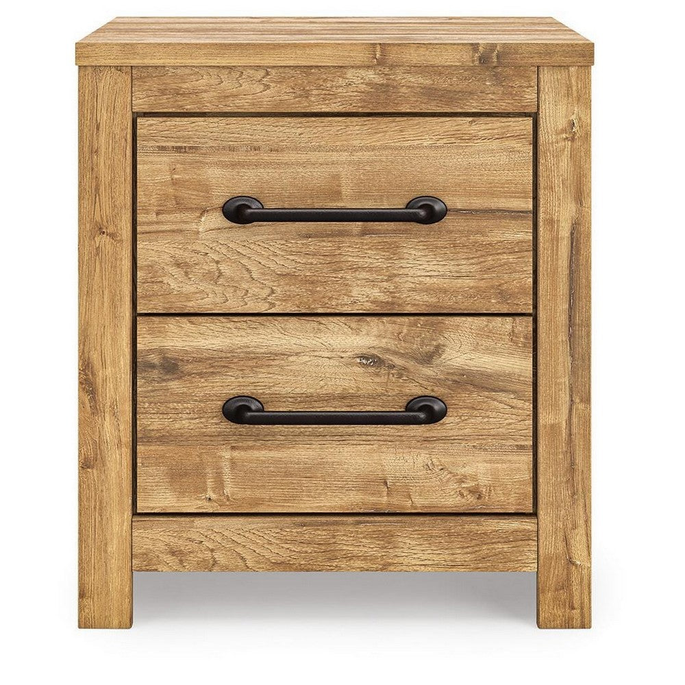 Mayna Nightstand with 2 Drawers | Pewter-Tone Metal | Brown Wood 25"