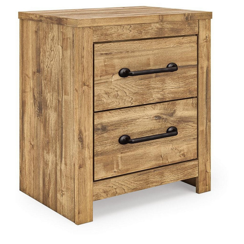 Mayna Nightstand with 2 Drawers | Pewter-Tone Metal | Brown Wood 25"