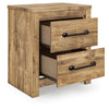 Mayna Nightstand with 2 Drawers | Pewter-Tone Metal | Brown Wood 25"