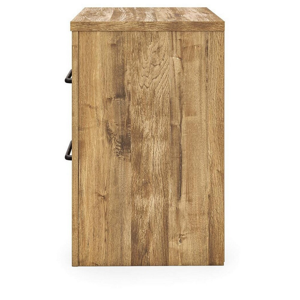 Mayna Nightstand with 2 Drawers | Pewter-Tone Metal | Brown Wood 25"