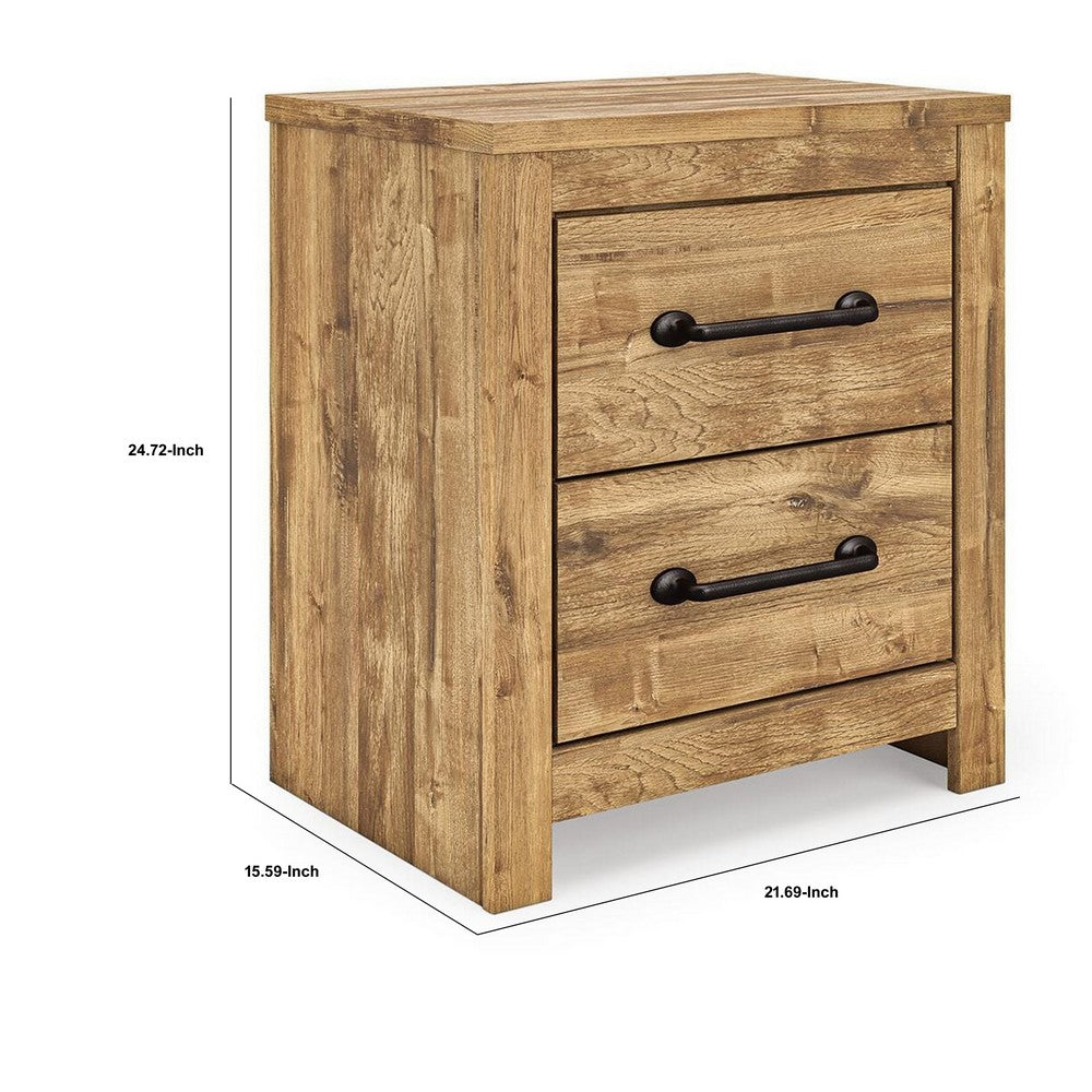 Mayna Nightstand with 2 Drawers | Pewter-Tone Metal | Brown Wood 25"