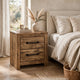 Mayna Nightstand with 2 Drawers | Pewter-Tone Metal | Brown Wood 25"