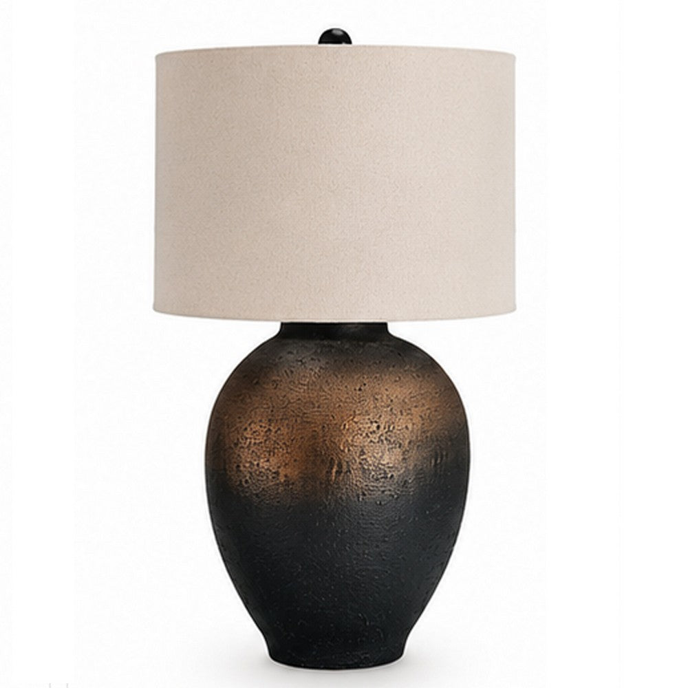 Norry Table Lamp with Fabric Shade | Brown-Black Textured Metal 31"