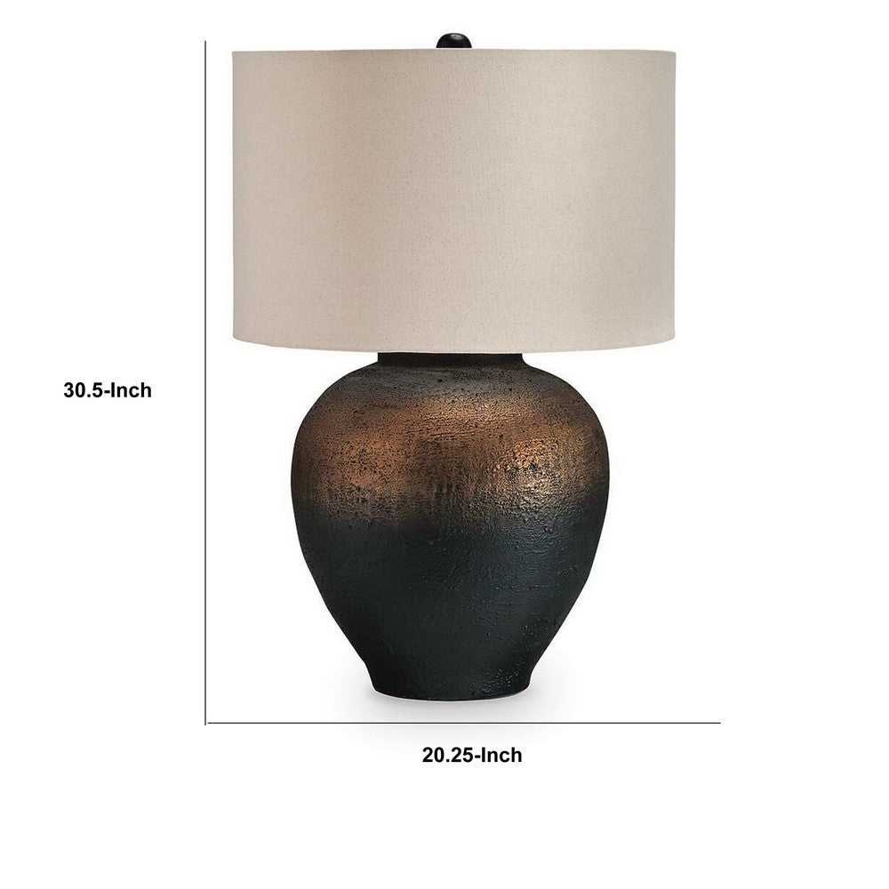 Norry Table Lamp with Fabric Shade | Brown-Black Textured Metal 31"