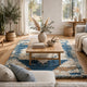 Varny Medium Area Rug with Blue-Brown Medallion Patterns | Tan Polyester 5x7
