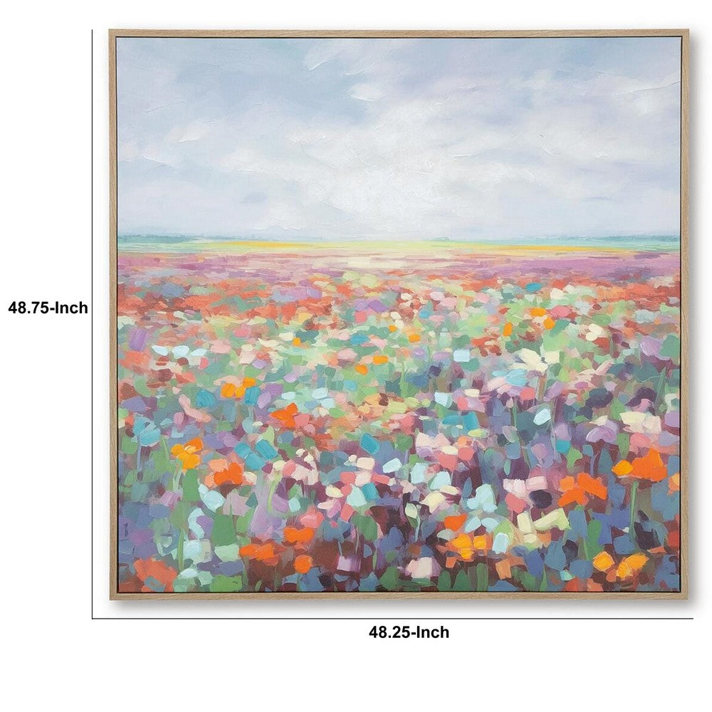 Sethy Wall Art | H&-Painted Floral L&scape | Multicolor Canvas 48x49
