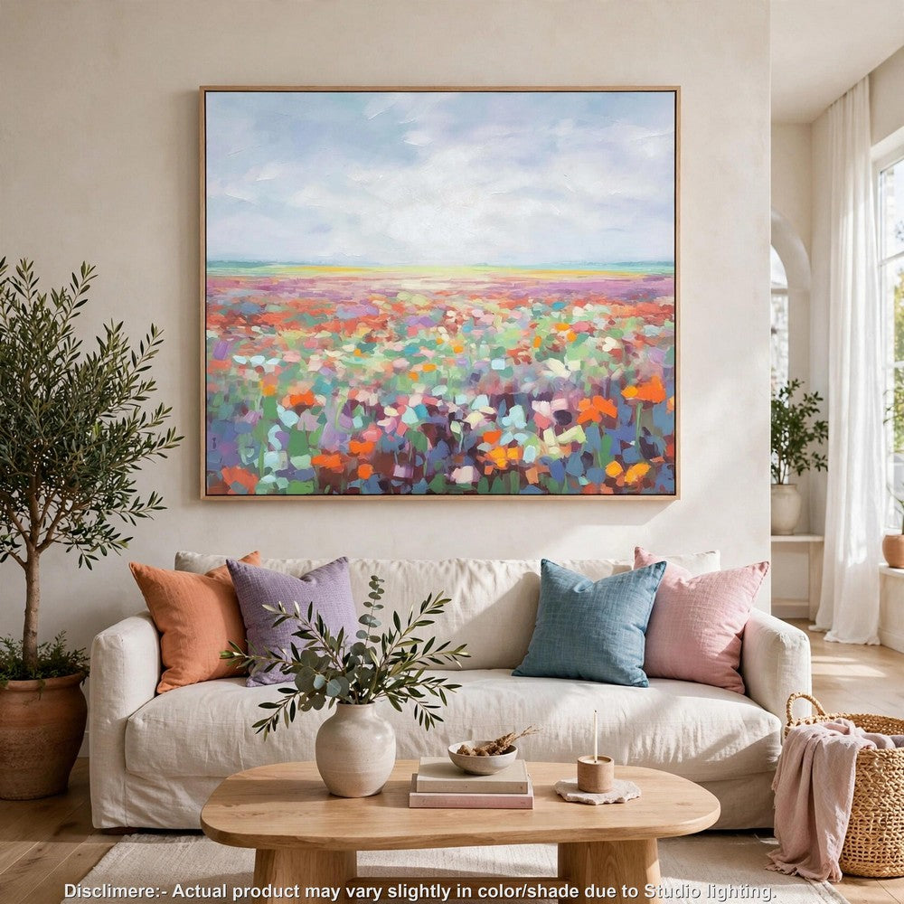 Sethy Wall Art | H&-Painted Floral L&scape | Multicolor Canvas 48x49