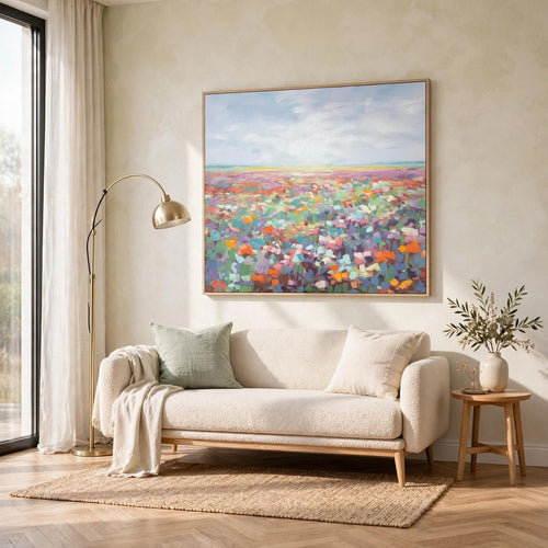 Sethy Wall Art | H&-Painted Floral L&scape | Multicolor Canvas 48x49