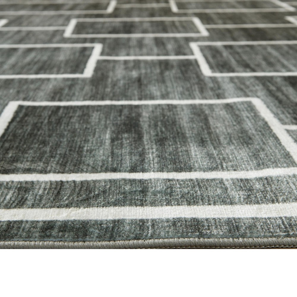 Zelda Washable Large Area Rug with Gray Geometric Designs | Black Faux Fur 8x10