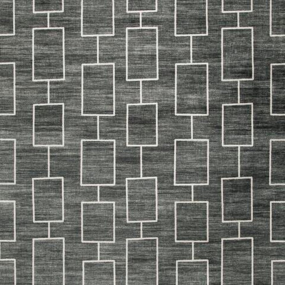 Zelda Washable Large Area Rug with Gray Geometric Designs | Black Faux Fur 8x10