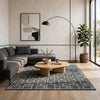 Zelda Washable Large Area Rug with Gray Geometric Designs | Black Faux Fur 8x10
