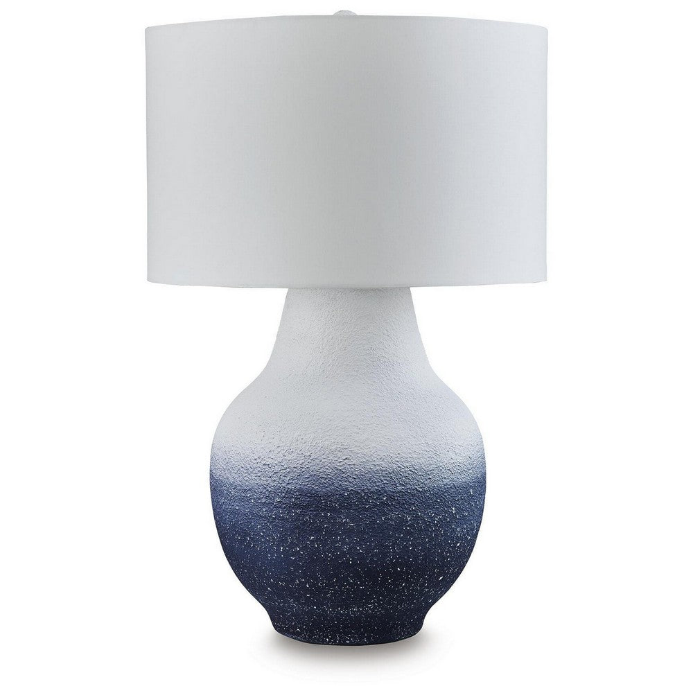 Dash Coastal Table Lamp | Drum Fabric Shade | Ombre White-Navy Metal 31"