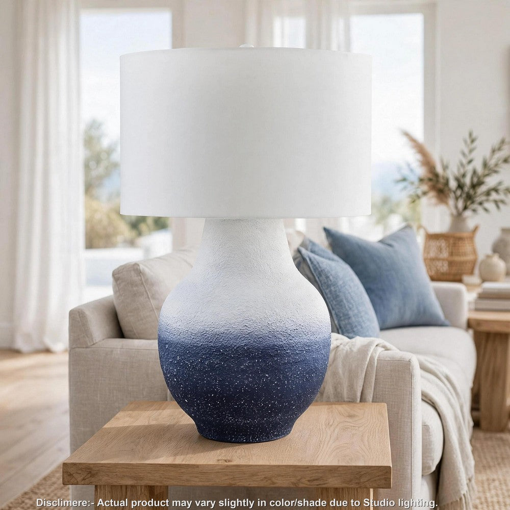 Dash Coastal Table Lamp | Drum Fabric Shade | Ombre White-Navy Metal 31"