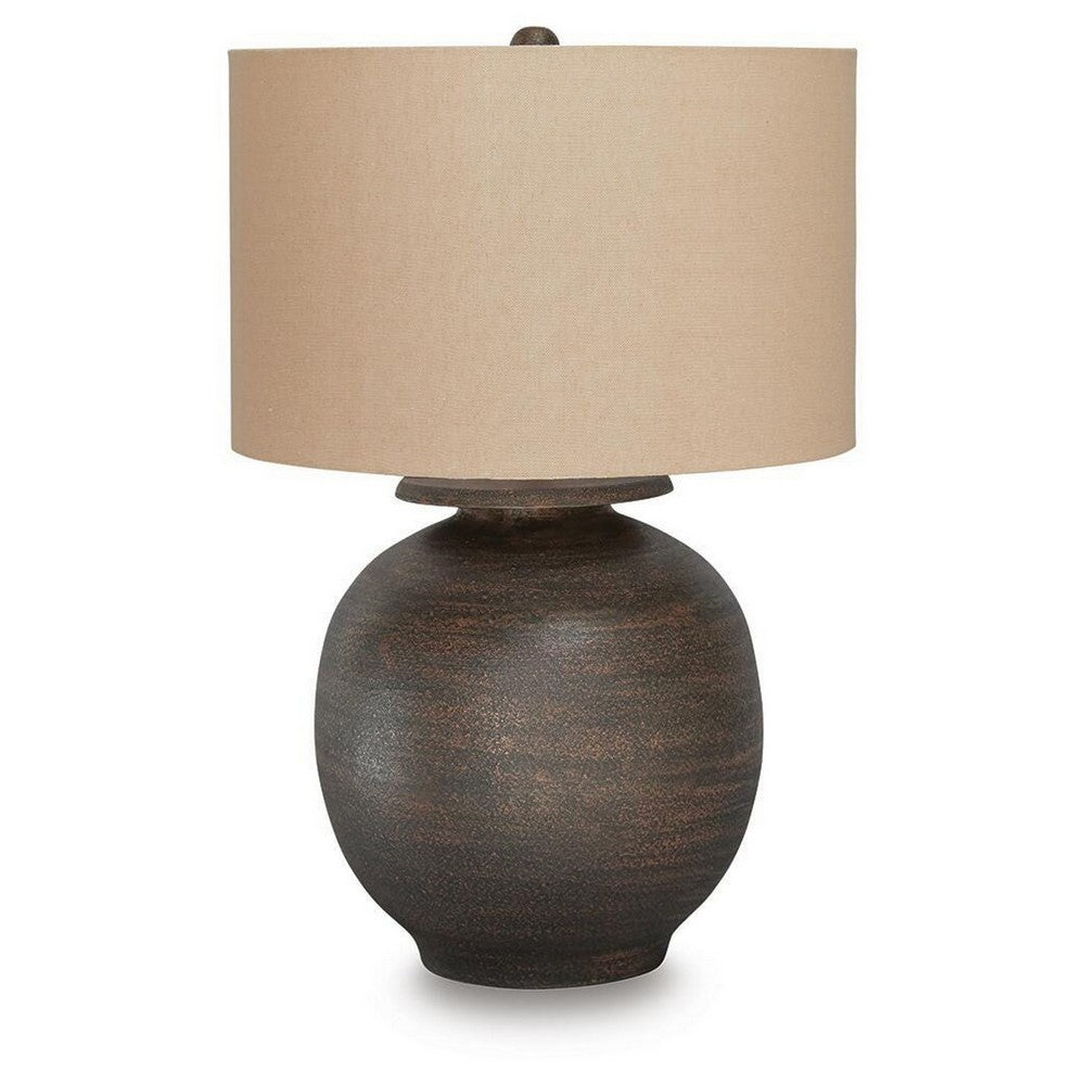 Carla Table Lamp with Beige Fabric Shade | Antique Brown Textured Metal 29"