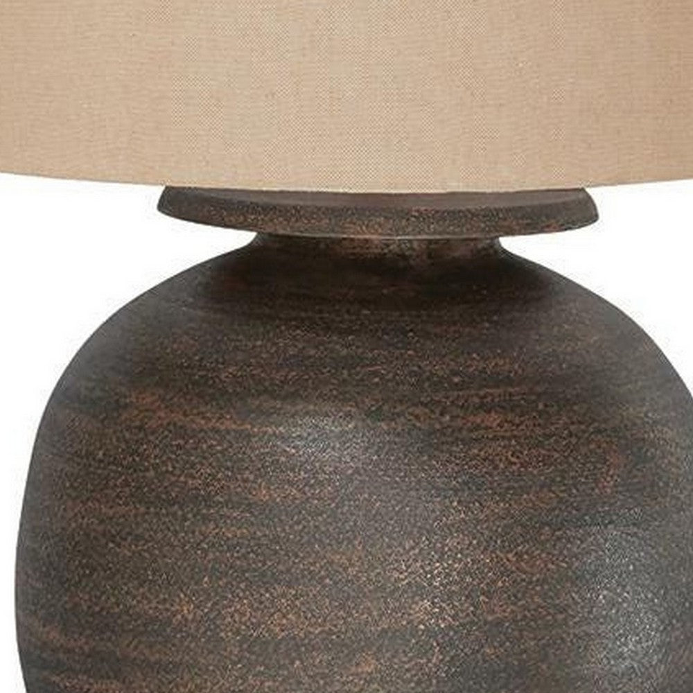 Carla Table Lamp with Beige Fabric Shade | Antique Brown Textured Metal 29"