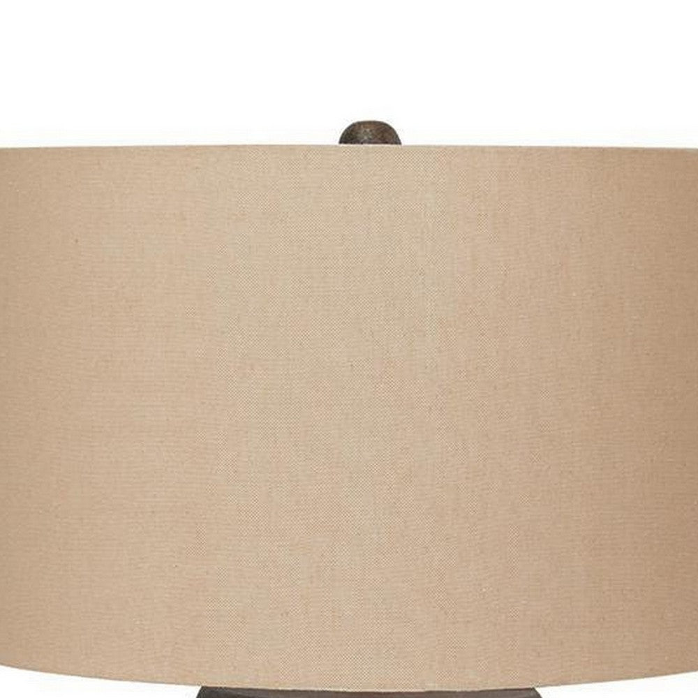 Carla Table Lamp with Beige Fabric Shade | Antique Brown Textured Metal 29"