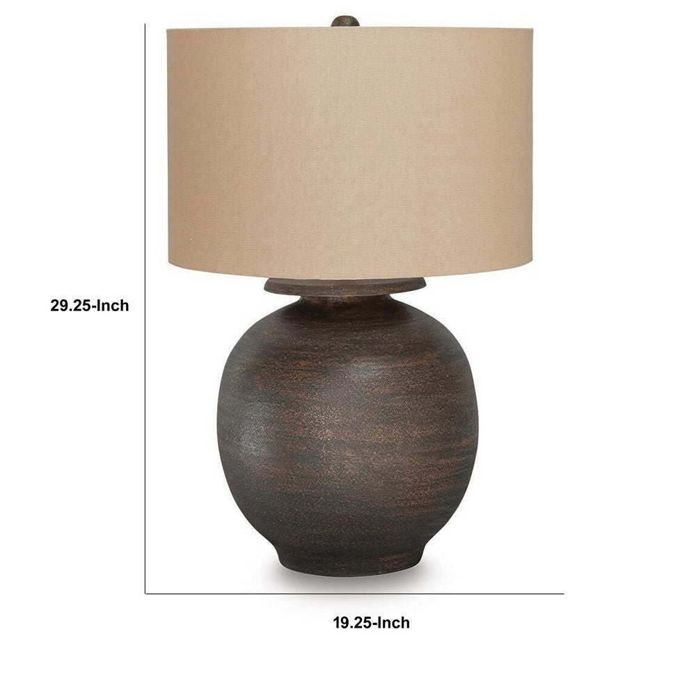 Carla Table Lamp with Beige Fabric Shade | Antique Brown Textured Metal 29"