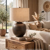 Carla Table Lamp with Beige Fabric Shade | Antique Brown Textured Metal 29"