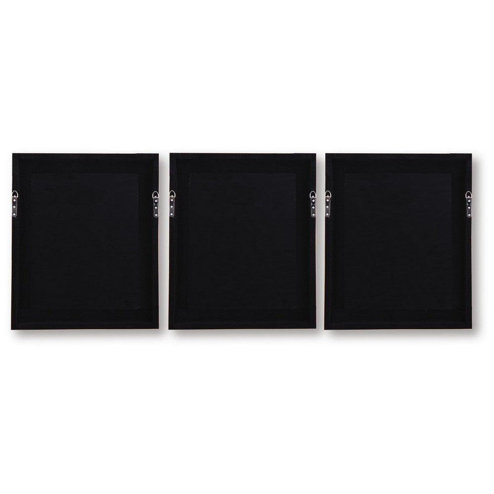 Henny Wall Art | Set of 3 | White Coral Motifs | Brown Glass-Front Frame 20x24