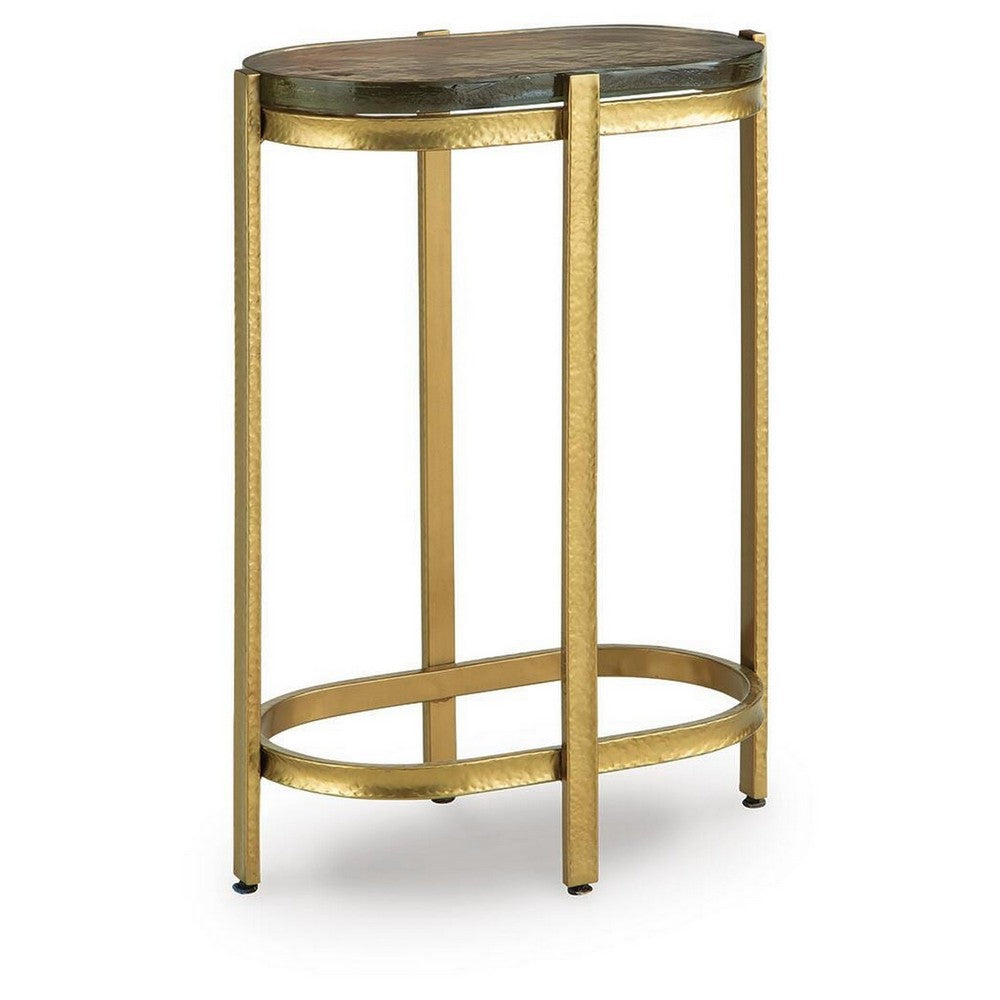 Paula Accent Table with Iridescent Glass Top | Gold Metal Frame 24"