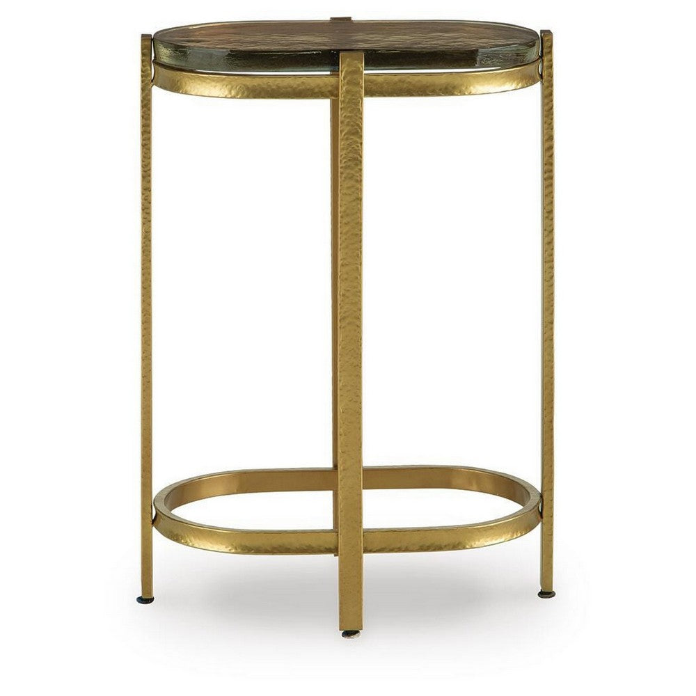 Paula Accent Table with Iridescent Glass Top | Gold Metal Frame 24"