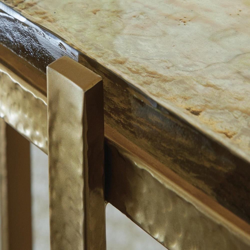 Paula Accent Table with Iridescent Glass Top | Gold Metal Frame 24"