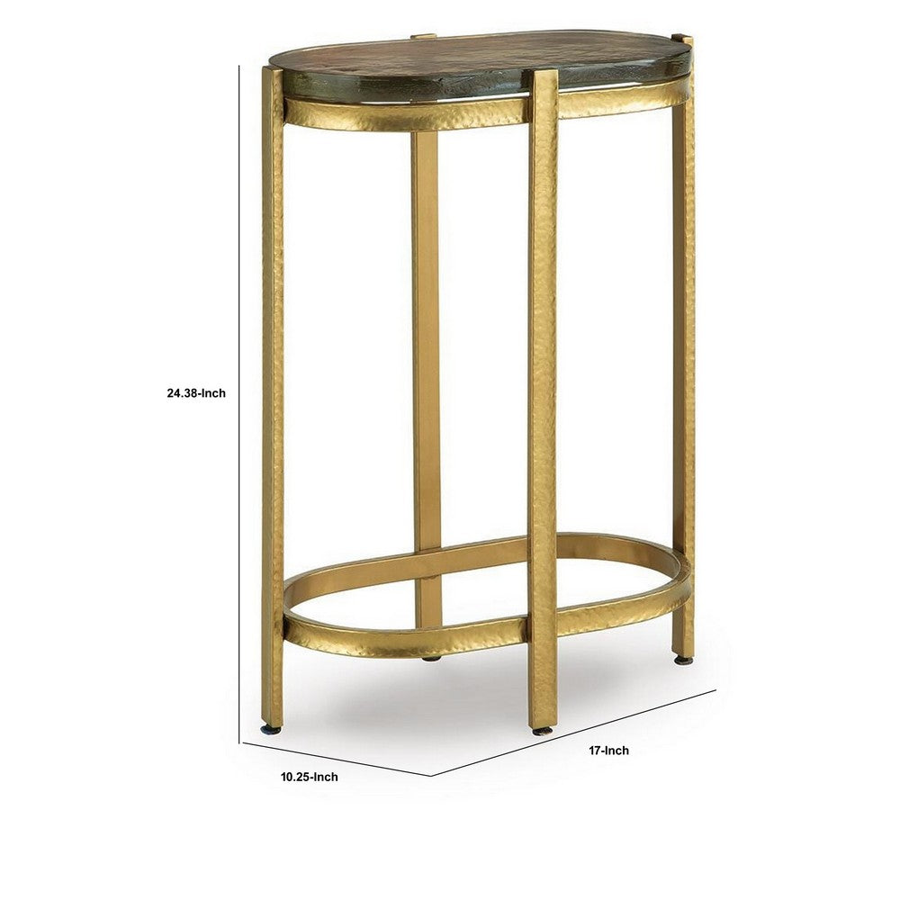 Paula Accent Table with Iridescent Glass Top | Gold Metal Frame 24"