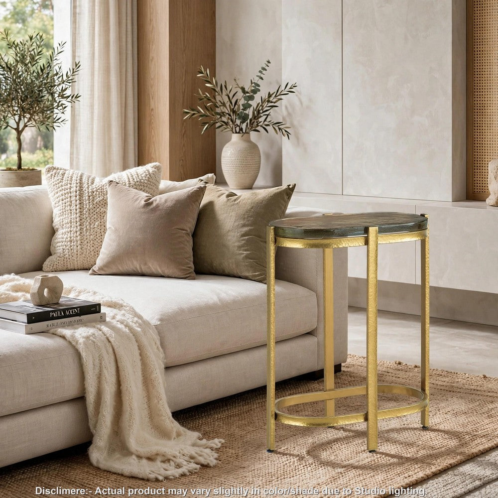 Paula Accent Table with Iridescent Glass Top | Gold Metal Frame 24"