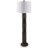 Fiona Floor Lamp | Carved Base | Fabric Shade | Black Textured Polyresin 64"