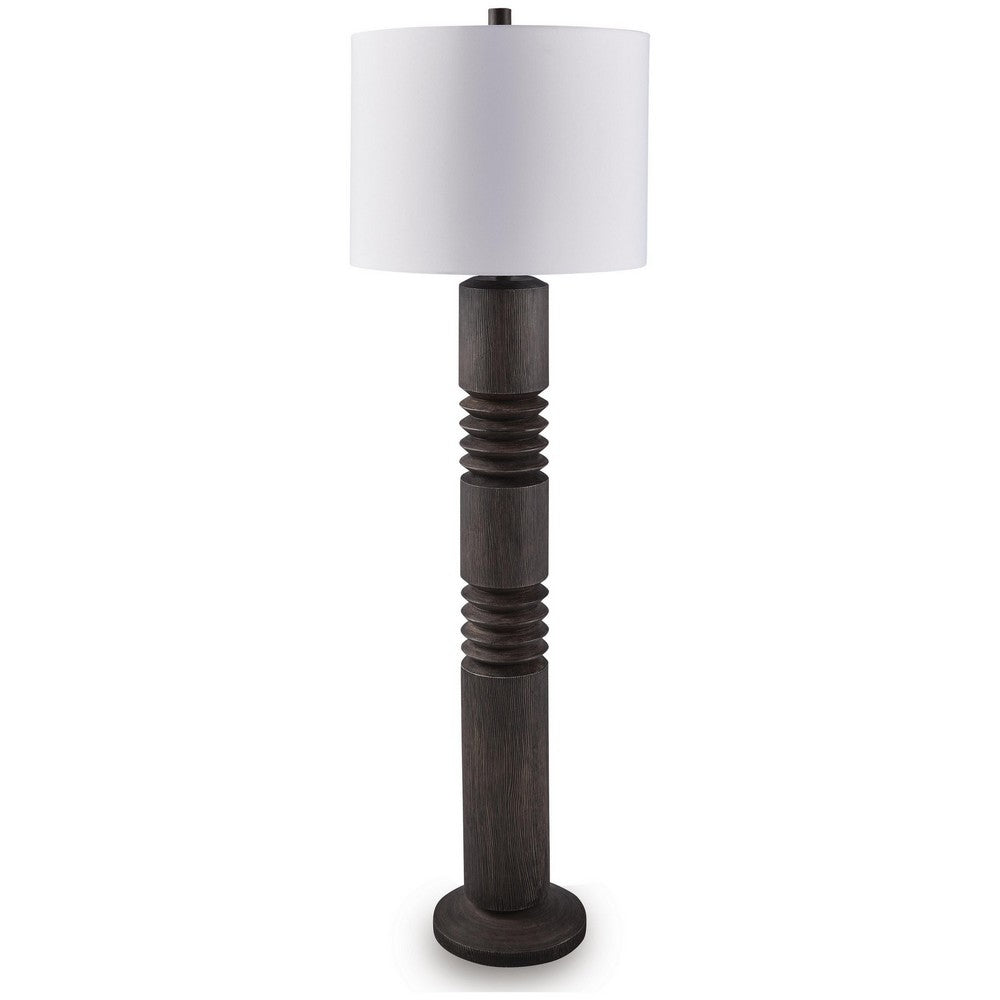 Fiona Floor Lamp | Carved Base | Fabric Shade | Black Textured Polyresin 64"
