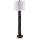 Fiona Floor Lamp | Carved Base | Fabric Shade | Black Textured Polyresin 64"