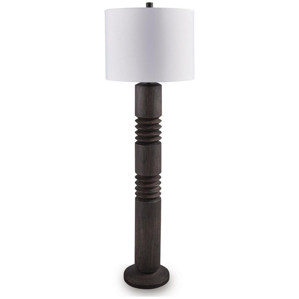 Fiona Floor Lamp | Carved Base | Fabric Shade | Black Textured Polyresin 64"