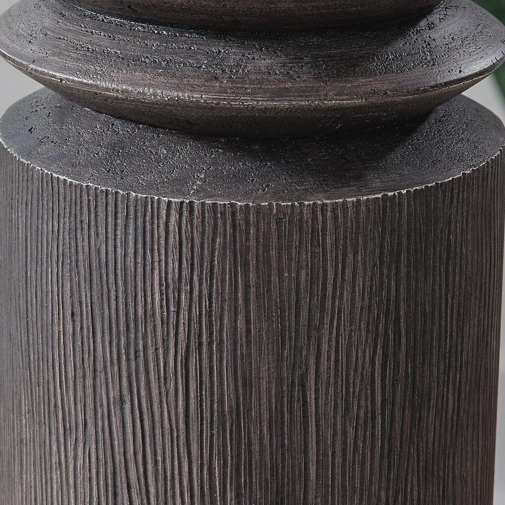 Fiona Floor Lamp | Carved Base | Fabric Shade | Black Textured Polyresin 64"