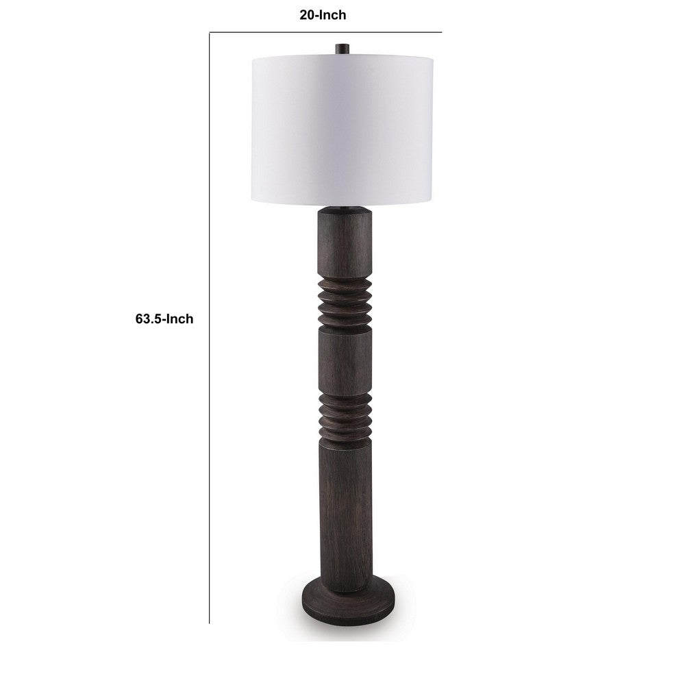 Fiona Floor Lamp | Carved Base | Fabric Shade | Black Textured Polyresin 64"