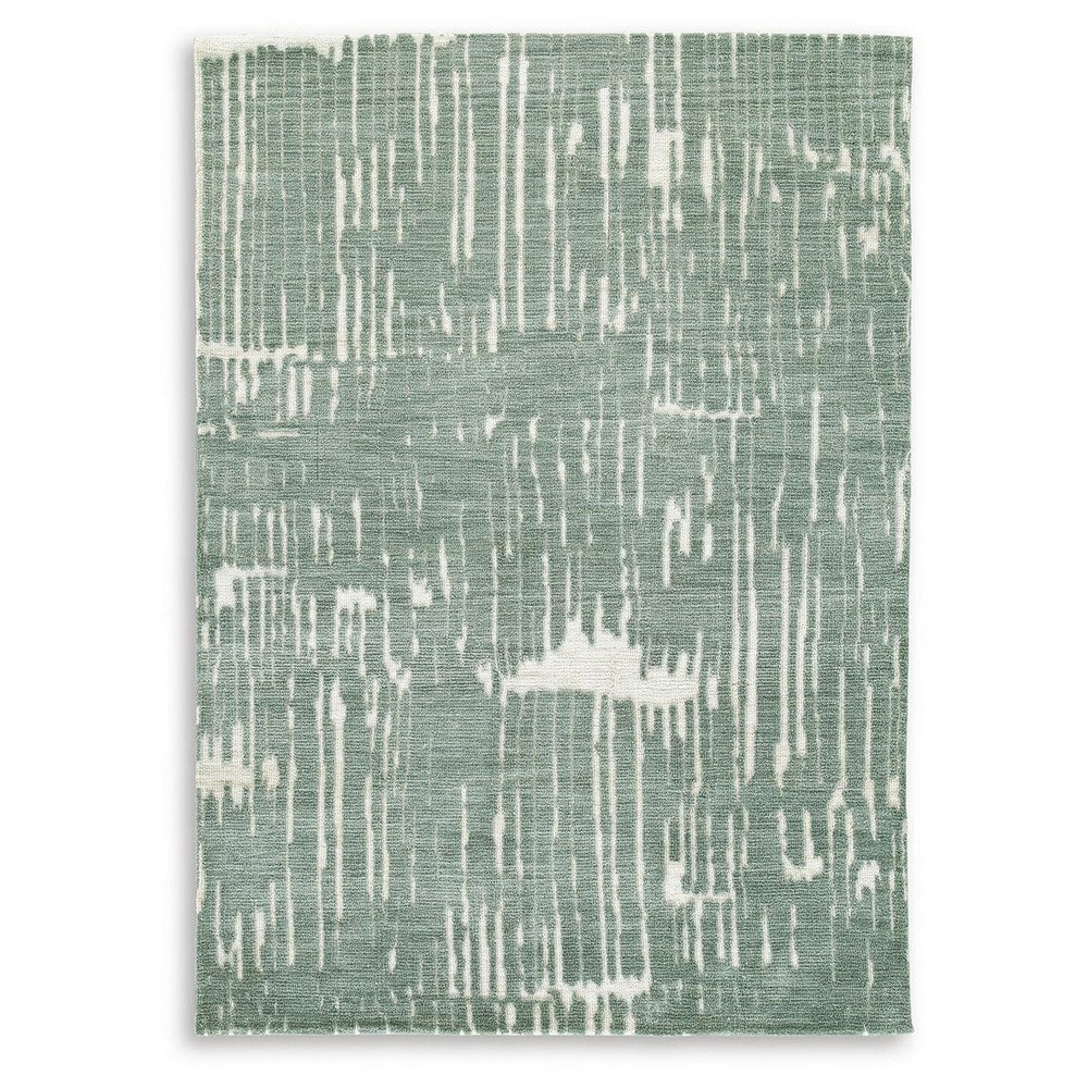 Cayo Medium Area Rug with Striped Abstract Patterns | Teal-White Polyester 5x7