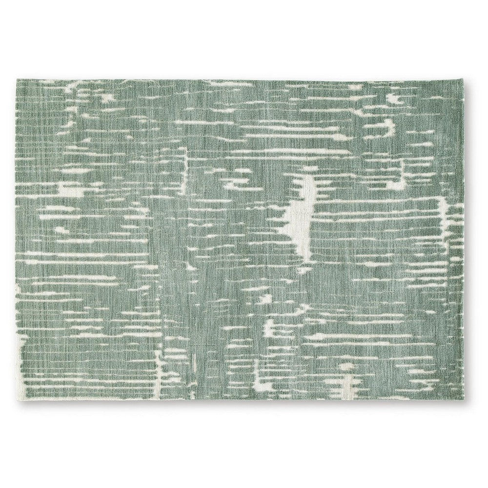 Cayo Medium Area Rug with Striped Abstract Patterns | Teal-White Polyester 5x7