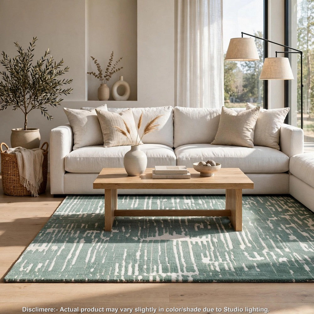 Cayo Medium Area Rug with Striped Abstract Patterns | Teal-White Polyester 5x7
